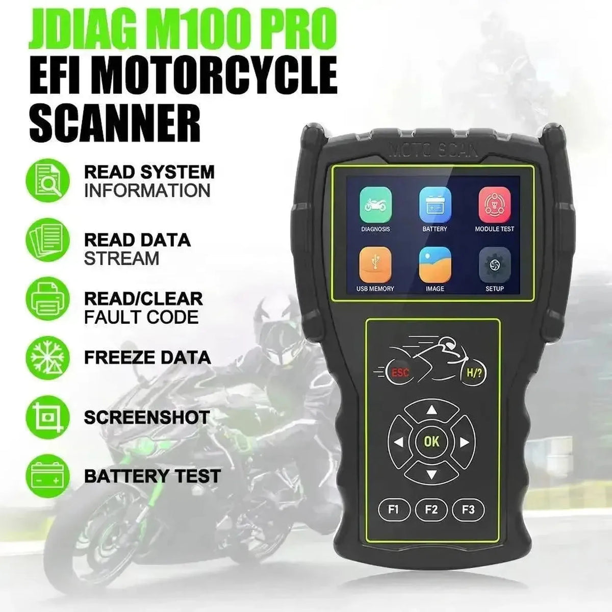 JDiag M100 Pro motorkerékpár diagnosztikai készülék