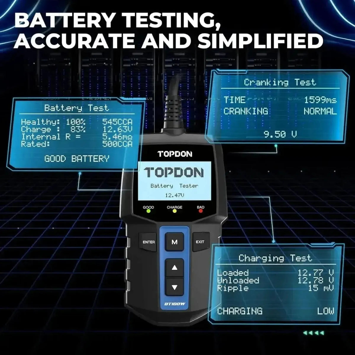 Topdon BT100W | Akkumulátor teszter