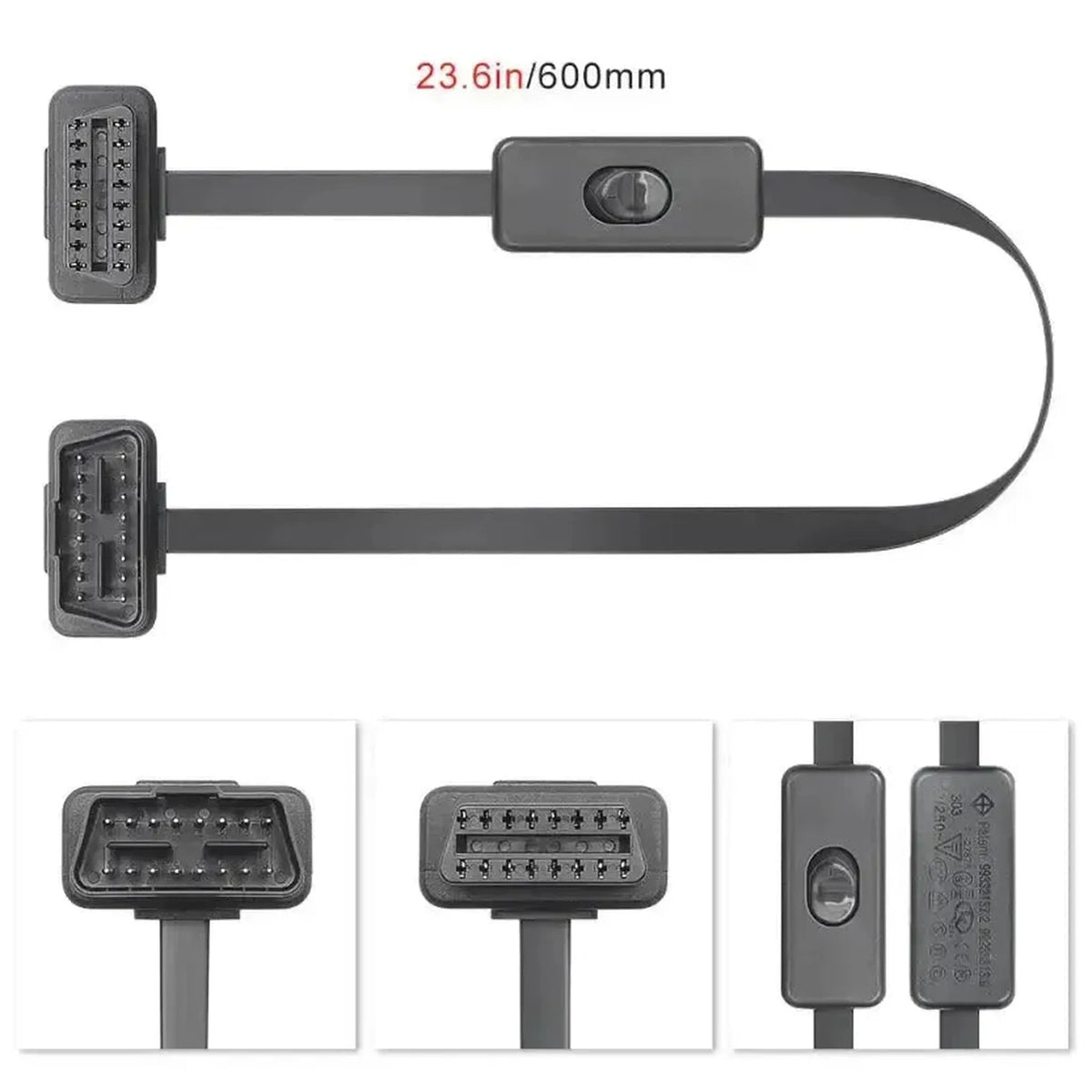 16 tűs OBD2 lapos hosszabbító kábel kapcsolóval (60 cm) | Interfész