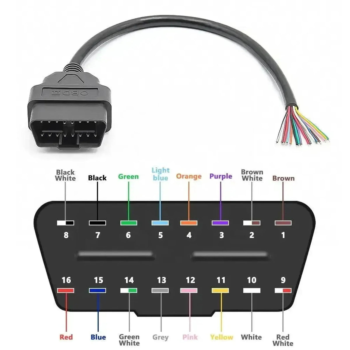 16 csapos OBD2 csatlakozó (Dugó) 16 nyitott végvezetékkel (30 cm) | Kiegészítők