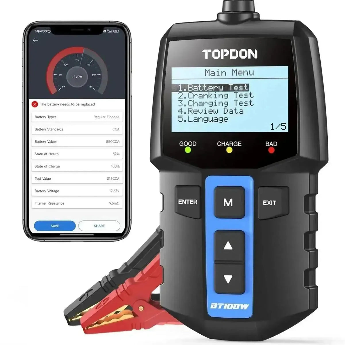 Topdon BT100W | Akkumulátor teszter