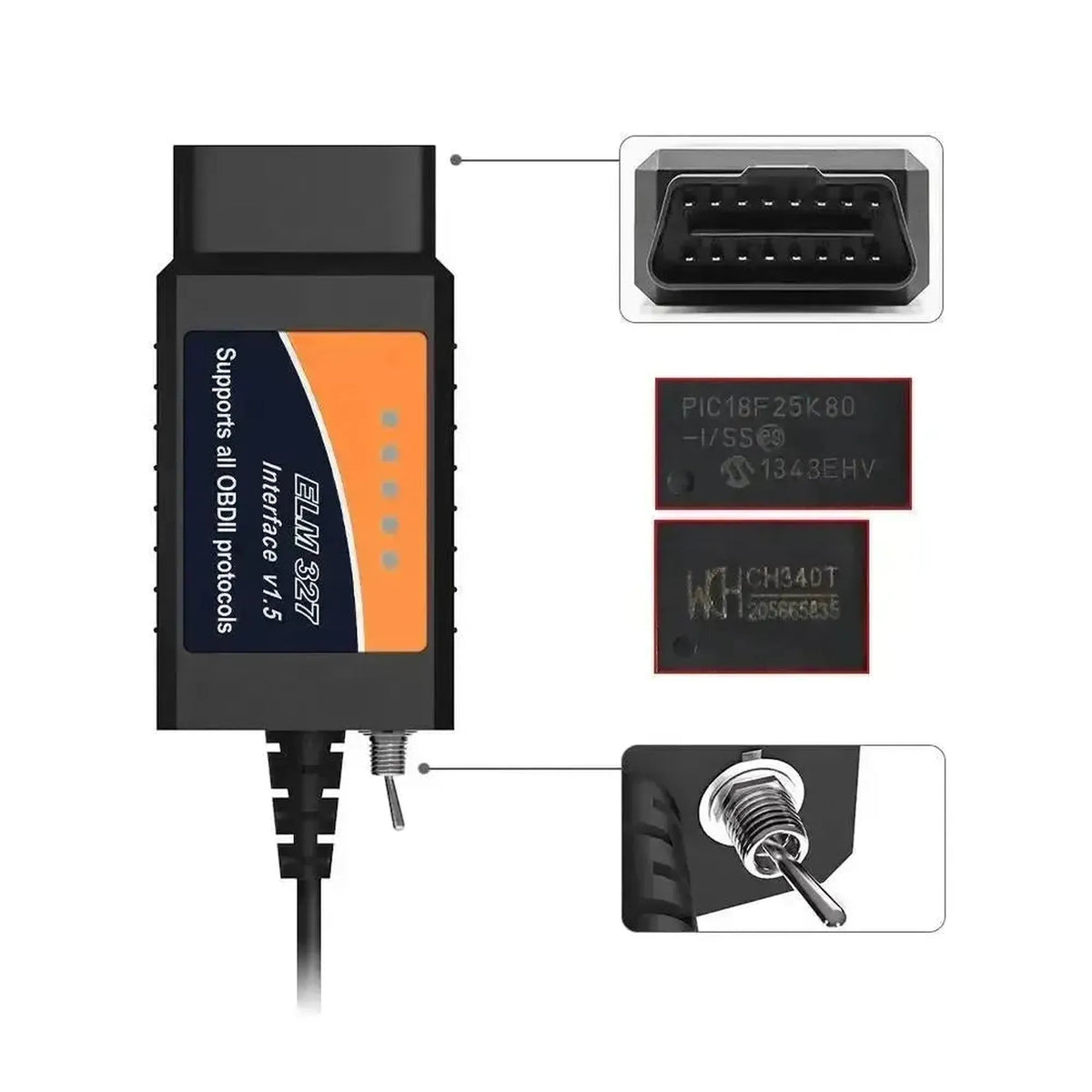 Univerzális ELM327 (FT232RL) (HS/MS-CAN Switch) | USB-Interfészkábel